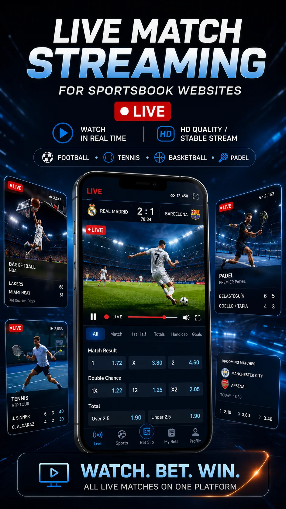 Live match video in a betting site’s event card