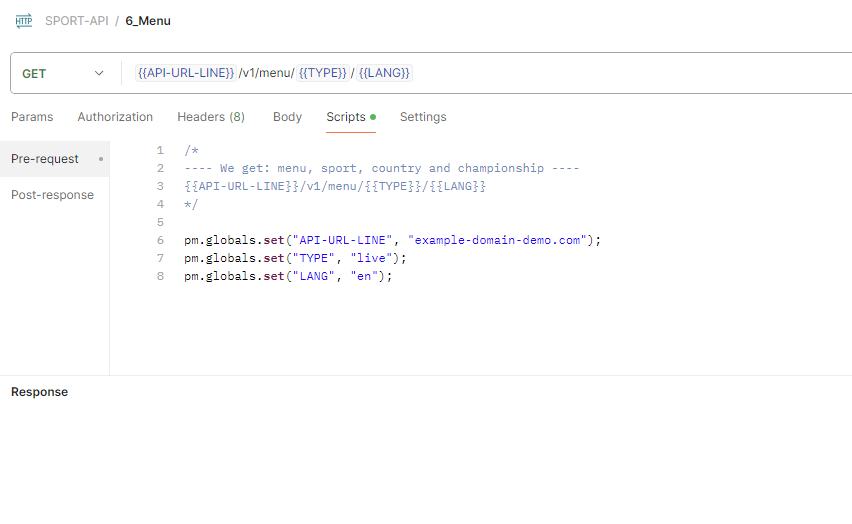 Example of requesting sports data via Postman